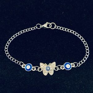 Rhinestone Butterfly Evil Eye bracelet or anklet